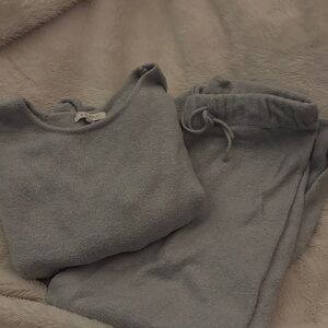 Two piece Comfy Z Supply Cozy Gray Lounge Cropped Top Long Pants Sleep Set